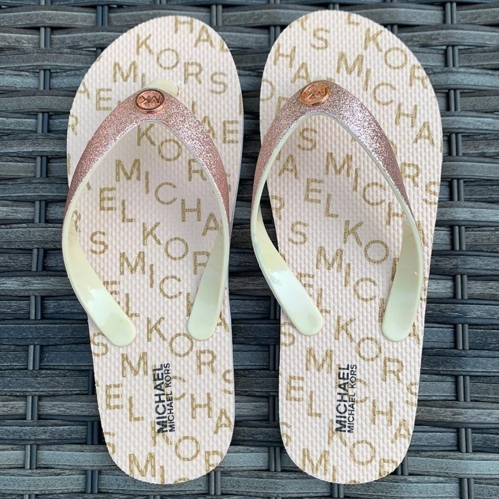 Michael MICHAEL KORS Girls Flavia Flip Flops - Vanilla/Rose Gold